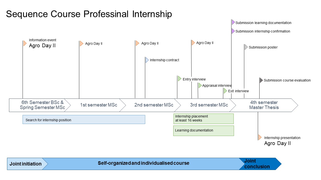 Enlarged view: Procedure of the course Professional Internship in the Master's Programme in Agricultural Sciences (in German)